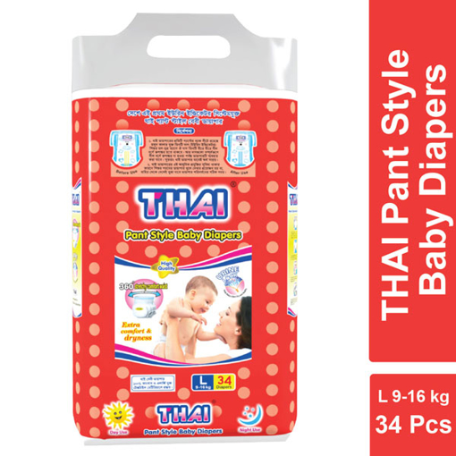 Picture of Thai Baby Diapers (Pant Style) Large (9-16 kg)  34  Pcs